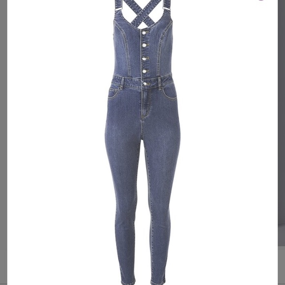 Venus Light Blue Button Front Denim Jumpsuit - Picture 4 of 5